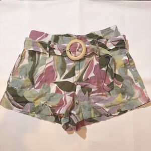Tahari Women's Small Shorts 100% Linen~ Leaf print